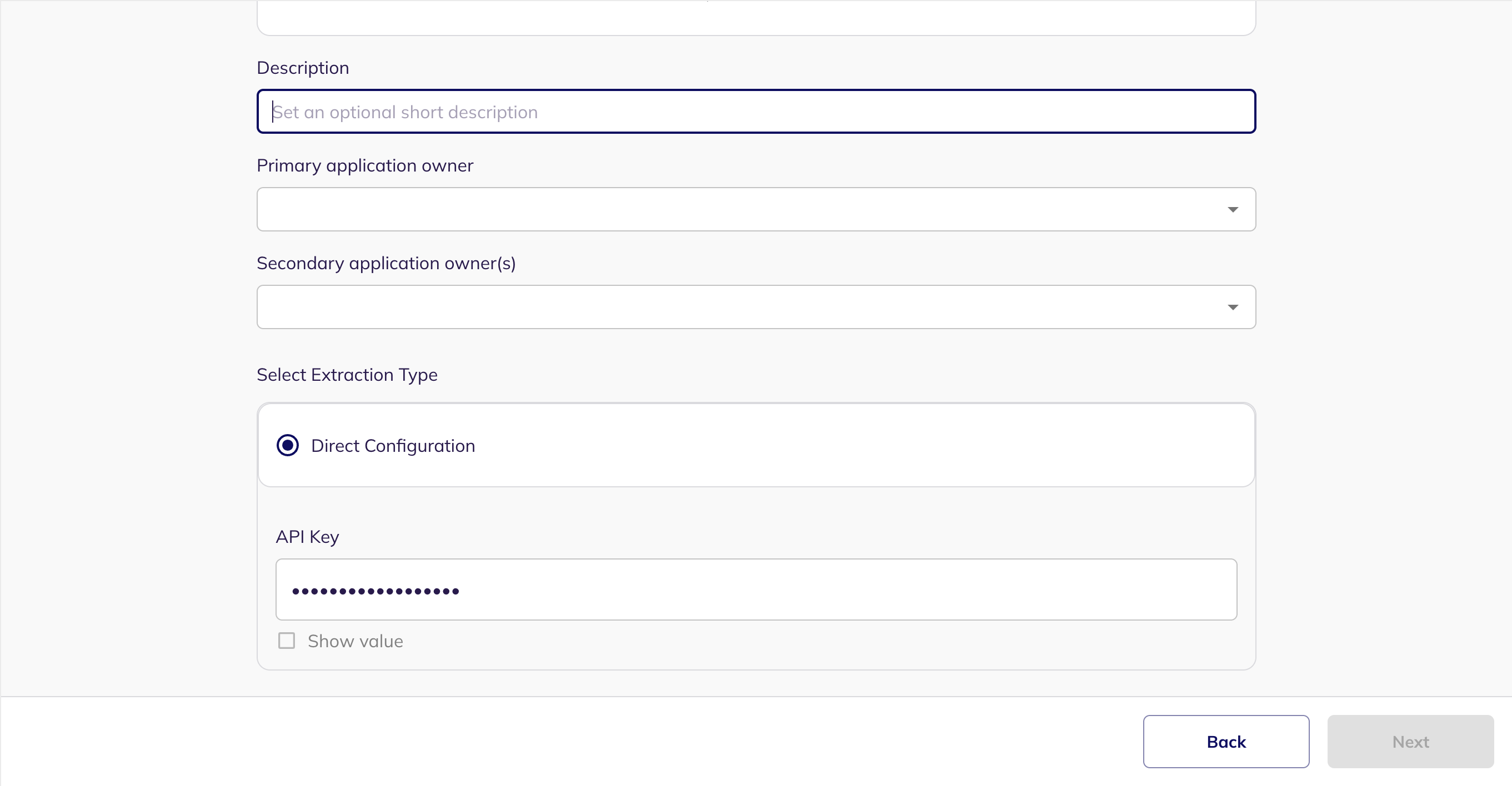 The Direct Configuration section showing the API Key field