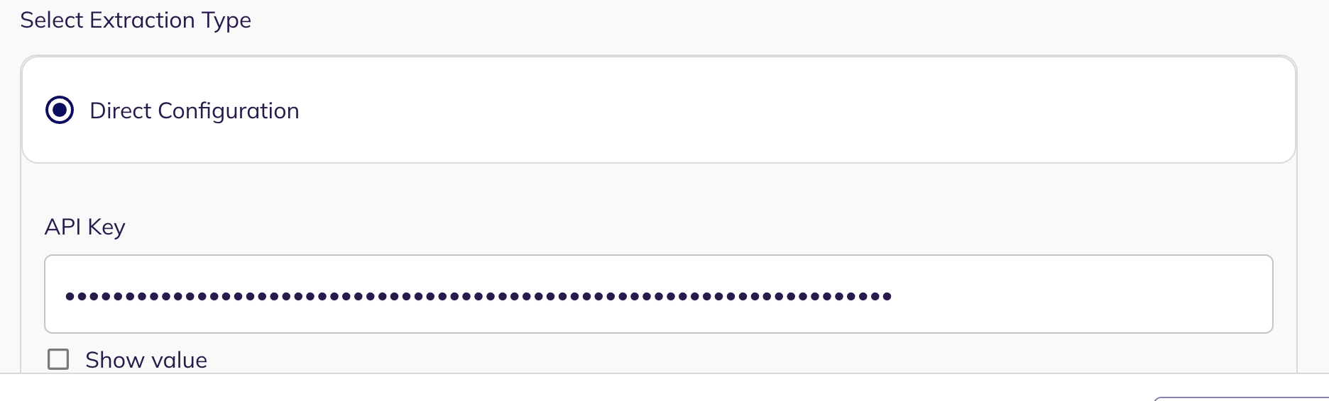 The Direct Configuration section of the wizard showing the API Key field