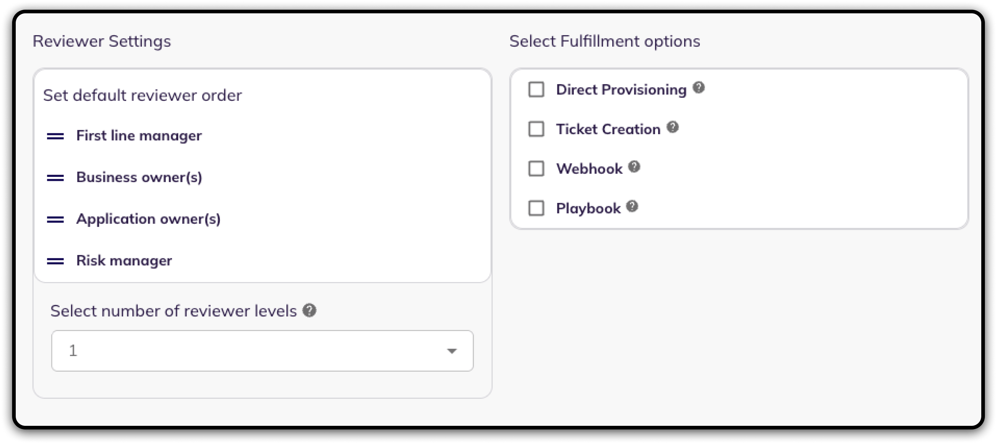 Reviewer settings and fulfillment options in the Optional Configuration step