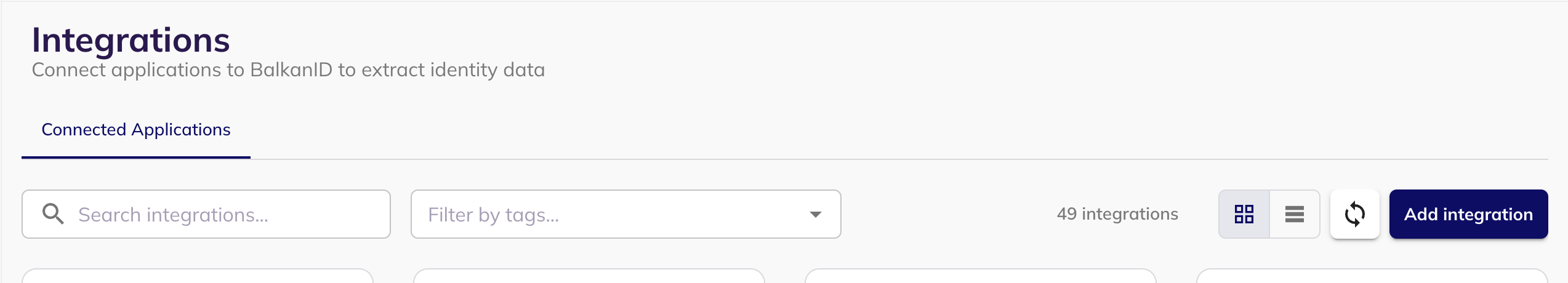 The Integrations page with the Add integration button in the top right
