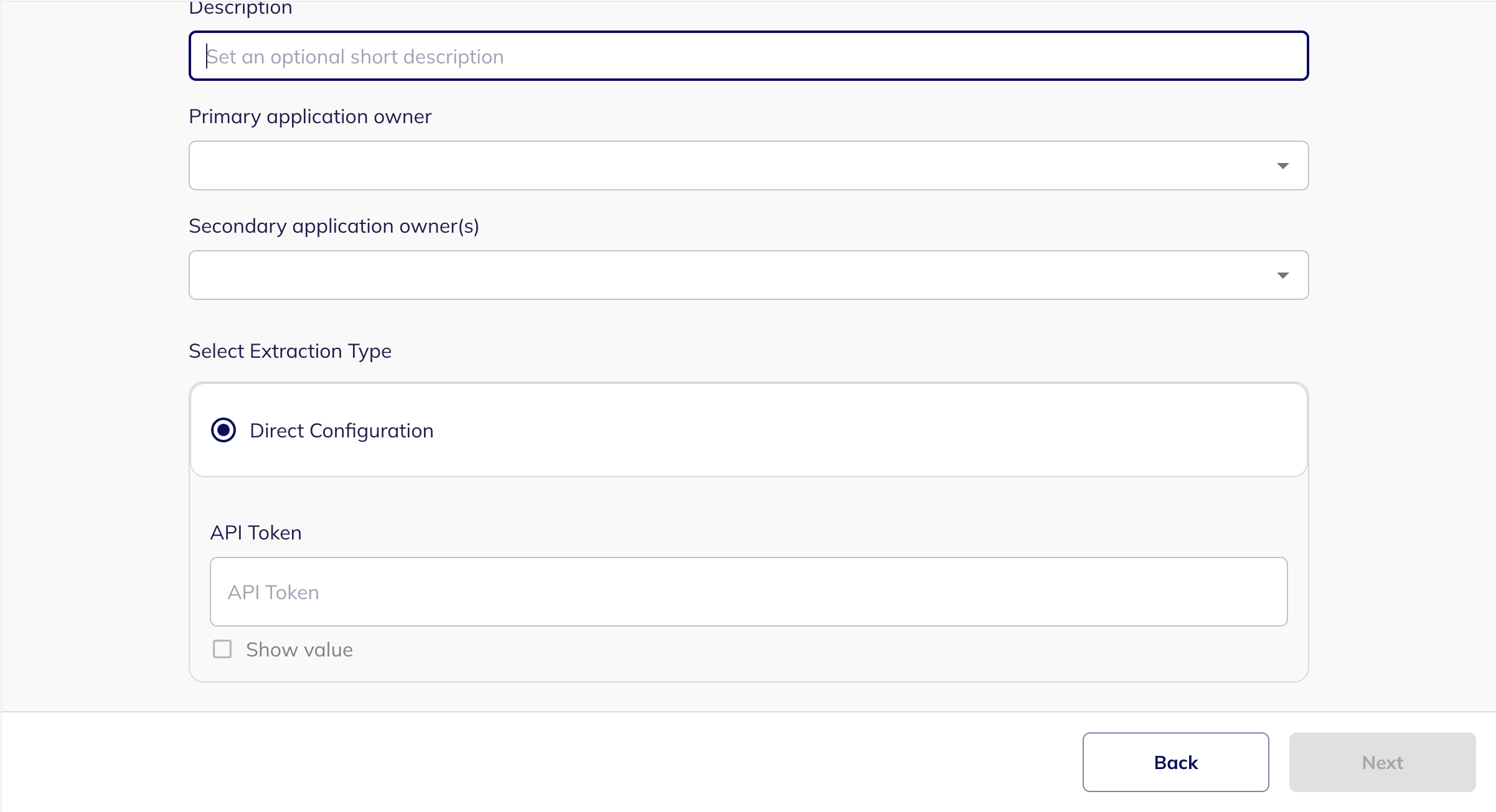 The Direct Configuration section showing the API Token field